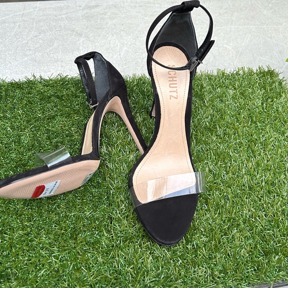 SCHUTZ black suede Ankle strap clear strap On top Sandal Size  6.5 womens - Picture 10 of 13